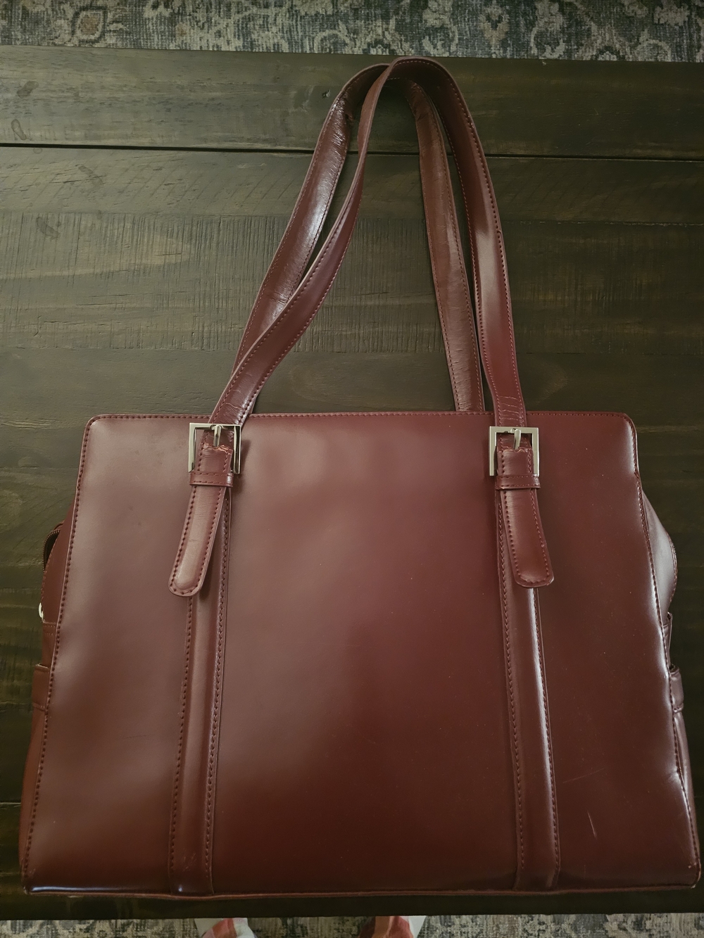 Women's Burgundy Leather Tote Bag - Classic Structured Shoulder Bag